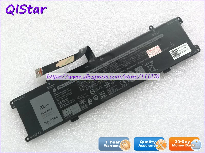 QISTAR 7,6 V 2750mAh 22Wh FTD6M Аккумулятор для ноутбука Dell