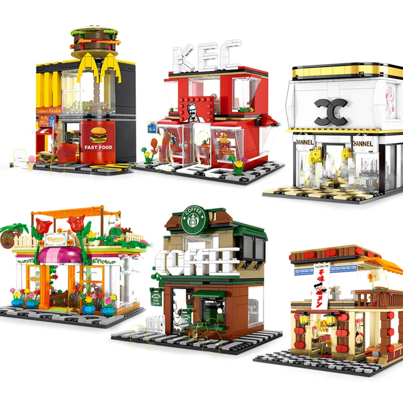 City Mini street Retail Store Miniature Fast Food Building Block Road Corner 3D Model Cafe Leduo Brand creative Bricks | Игрушки и хобби