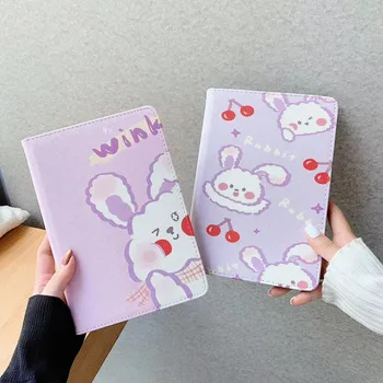 

Korea Wink Cherry Bunny PU Flip Protective Case For iPad7 10.2" Air3 Pro10.5 Mini4/5 Air1/2 Leather Shock Proof Protector Cover