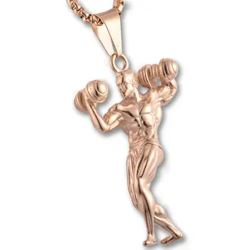 

Dumbbell Pendant Necklace Gold Stainless Steel Fitness Strong Man Hippie Necklace Motivation Gym Hip Hop Jewelry Party Gift