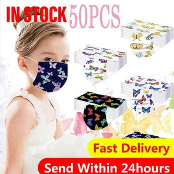 

50PCS Children Print Disposable Face Mask 3Ply Ear Loop Anti-PM2.5 Mask Cotton Face Mask Washed Reusable Breathable#3