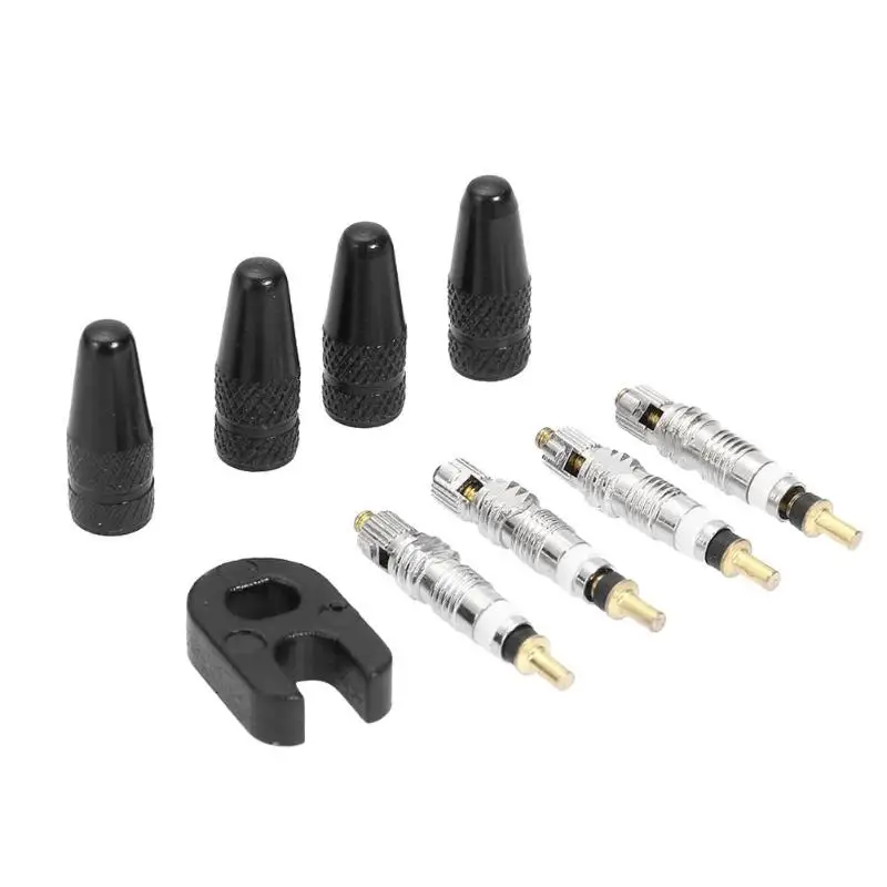Black 4 шт. колпачки штока клапана Presta+ 4 шт. сердечники клапана+ набор велосипедных инструментов - Цвет: Black