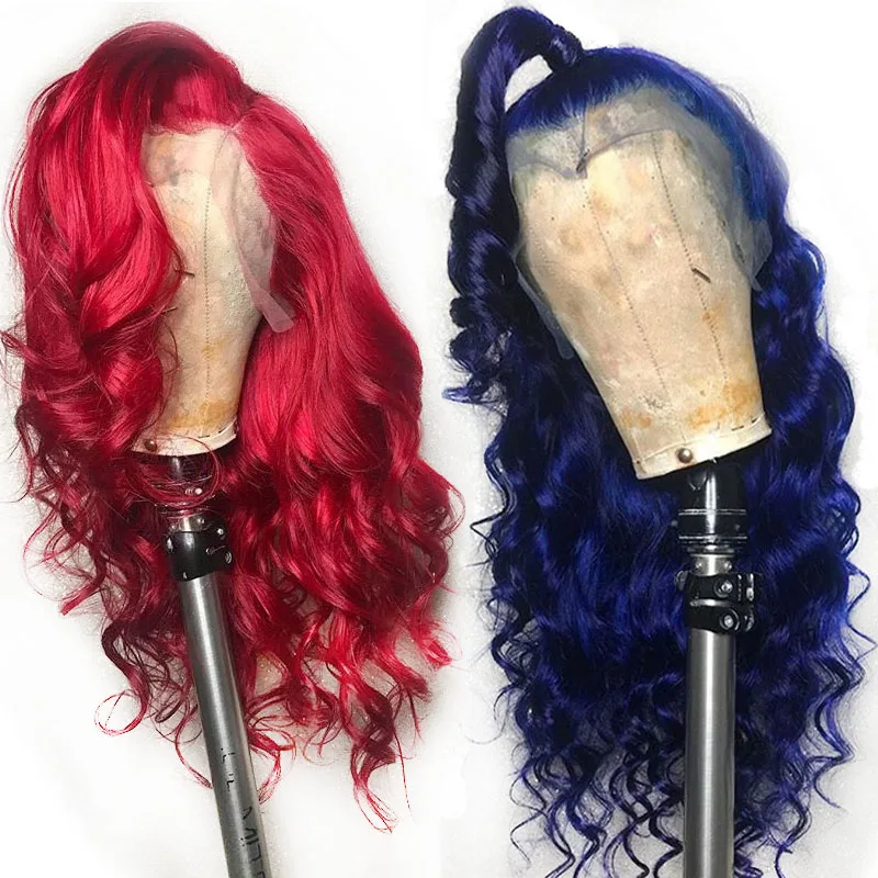 

Atina Preplucked 13*6 Lace Front Human Hair Wig Brazilian Wavy Lace Front Human Hair Wig Blue and Red Color Wigs for Black Women