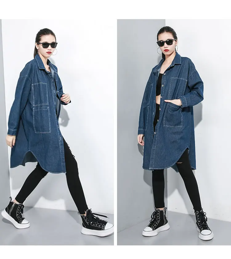 XITAO Split Irregular Trench Women Korea Fashion New Wide Waist Single Breasted Single Breast Pocket Autumn Coat GCC1585