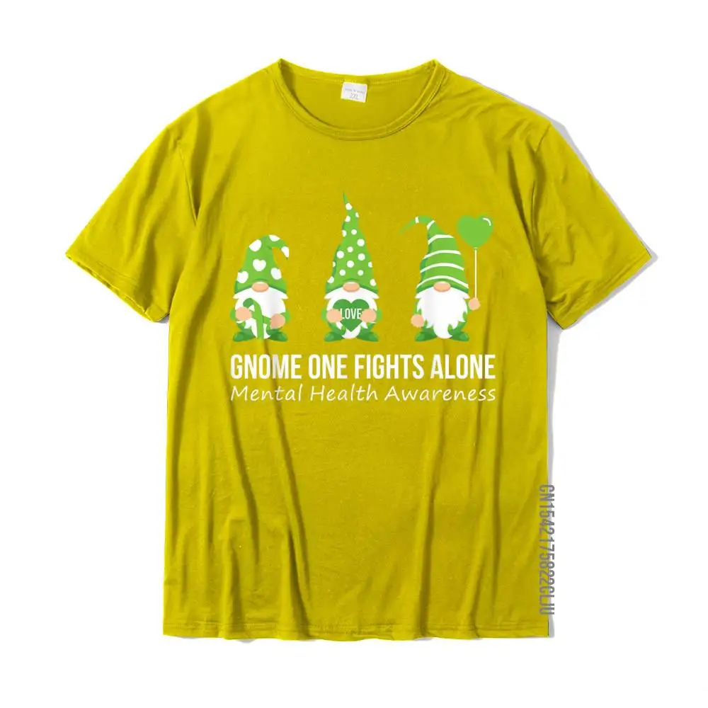 Custom Adult Prevailing Geek T Shirt O-Neck Summer Fall 100% Cotton Top T-shirts Custom Short Sleeve Tshirts Free Shipping Gnome One Fights Alone Mental Health Awareness Green Ribbon T-Shirt__33192 yellow
