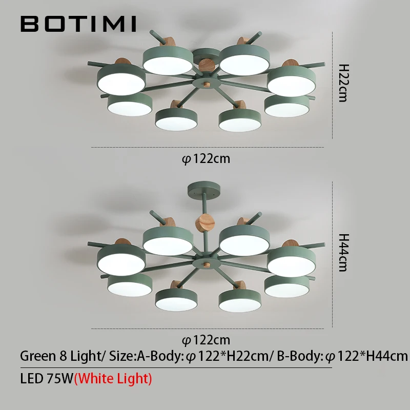8 Lights-Green BOTIMI японская люстра с металлическими абажурами для гостиной потолочные деревянные люстры 220V светильники для спальни - Цвет абажура: 8 Lights-Green