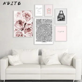 

Makeup Fashion Poster and Print Perfume Flower Paris City Map Canvas Art Painting Nordic Wall Picture Girls Room Decoration