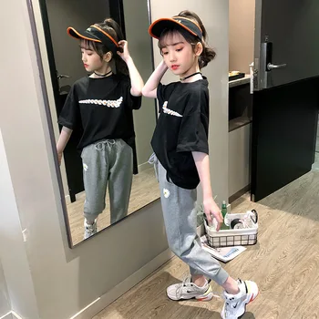 

Girls Summer Suit 2020 New Sports er tong zhuang Western Style Children's Two-Piece Summer 4-12 Years Old Girl