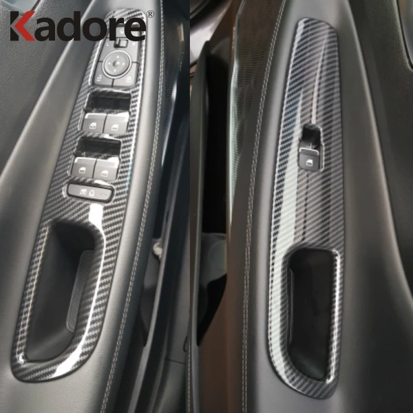  For Hyundai Santa Fe 2019 2020 Carbon Fiber Window Lift Switch Button Cover Trims Door Armrest Pane