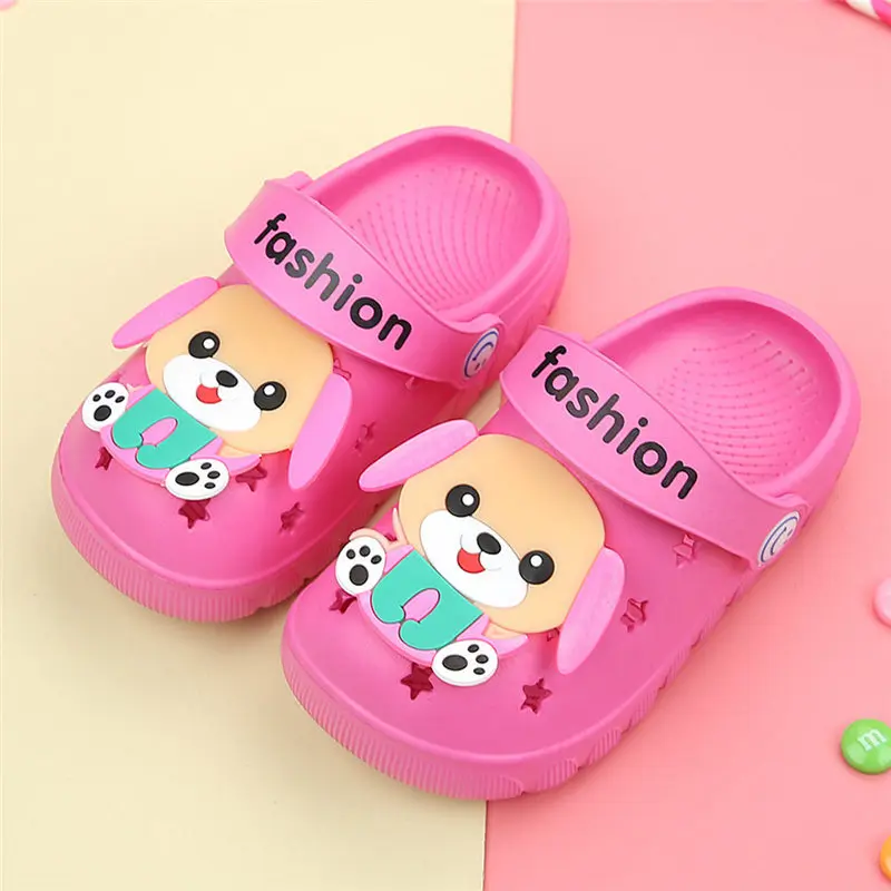 Летняя обувь; сабо для девочек; милые тапочки с щенком для мальчиков; легкие Детские Водонепроницаемые туфли из ЭВА; пляжные сандалии для маленьких девочек - Цвет: Fushia pink