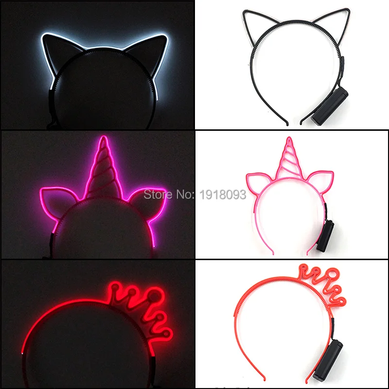 Светящаяся неоновая повязка на голову с котом и единорогом 3 вида|Сверкающие