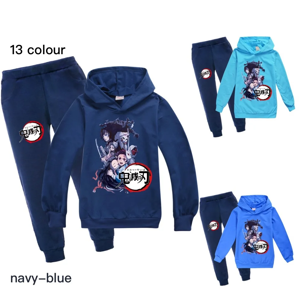 

Anime Demon Slayer Kimetsu No Yaiba thin Hoodies Boys Girls Teen child Cartoon Blade Top Clothing for kids sweatshirt and pants