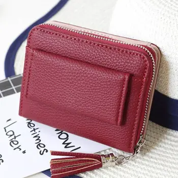 

Women's Short Small Wallet Lady Leather Tassel Coin Zipper Bag Card Holder Money Purse