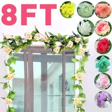 240 см длинные Искусственные цветы розы лоза осенний тростник декорации шелковые поддельные Ротанговые гирлянды для свадьбы дома отеля украшения
