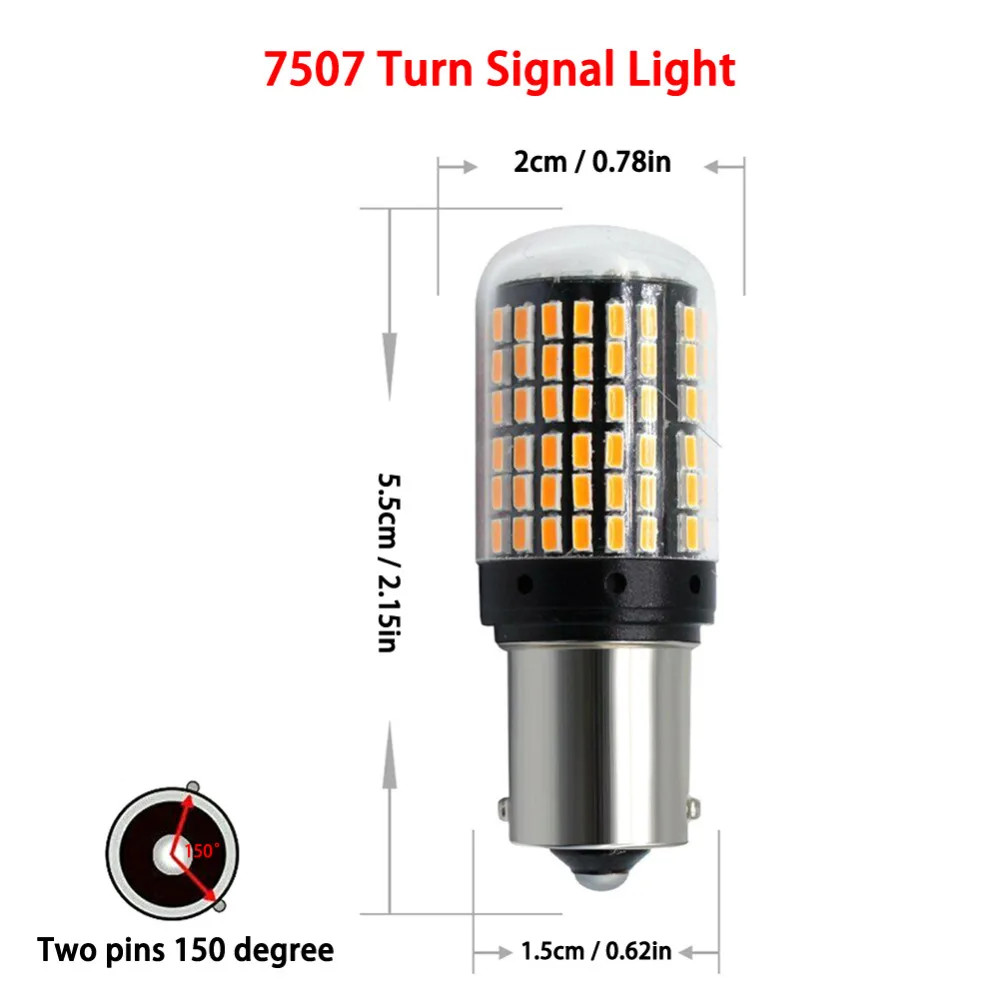 2 шт. BAU15S 7507 указатель поворота светильник 114SMD 3014 Canbus Нет Ошибка светодиодные лампы Янтарные мигалки 12 V-24 V автомобили RV лодки Поворотный Светильник