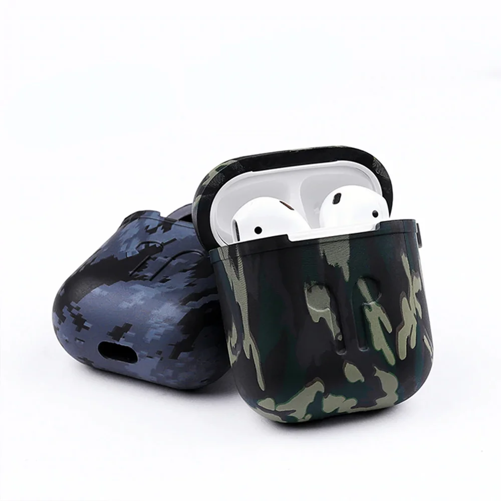 Портативный чехол для наушников для Apple Airpods, беспроводные наушники, защитный чехол, камуфляжный силиконовый чехол с карабином для air pods