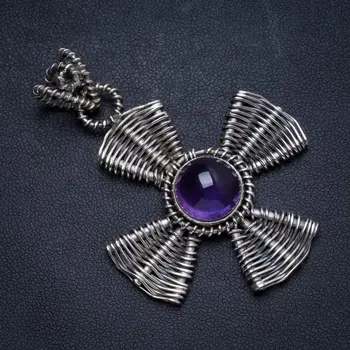 

Natural Amethyst Handmade Unique 925 Sterling Silver Pendant 2.5" X0730