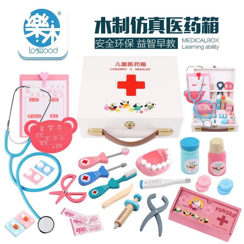 

Children Model Play House Medical Tool Series Doctor Nurse Injection Model Medical Care Medicine Box Wood Medical Medicine Box