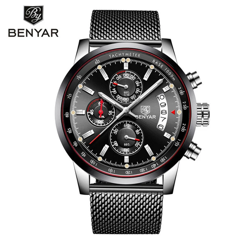 Black No Box BENYAR, мужские часы, деловые мужские часы, Топ бренд, Роскошные Кварцевые часы для мужчин, s водонепроницаемые мужские наручные часы, Relogio Masculino - Цвет: Black No Box