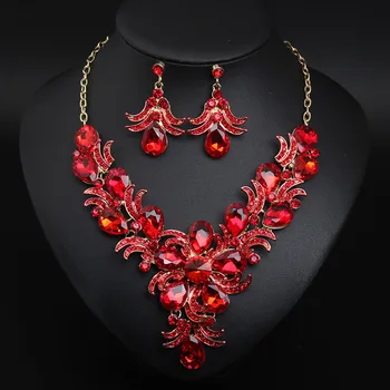 

Women Jewelry Set Crystal Flower Water Drop Pendant Necklace and Earrings Set for Bridal Wedding Jewelry Gift Bizuteria Komplety