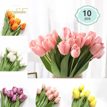 

NICROLANDEE 10Pcs Mini Tulip Artificial Flowers Real Touch Bouquet Fake Latex Flowers for Home Wedding Decorations Garden Decor