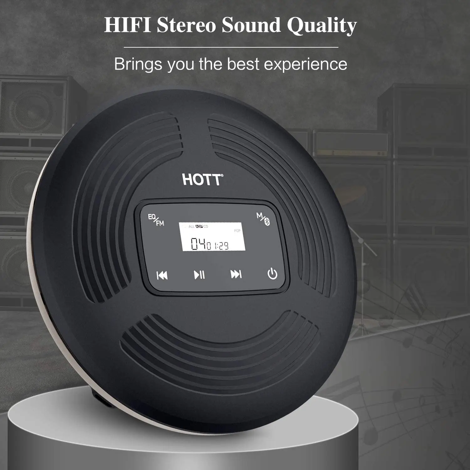 Tocador de cd Touch e Display de Retroiluminação Reprodutor de Música 5.0 com Transmissor Hott Portátil Recarregável Bluetooth Botão fm - Image 4