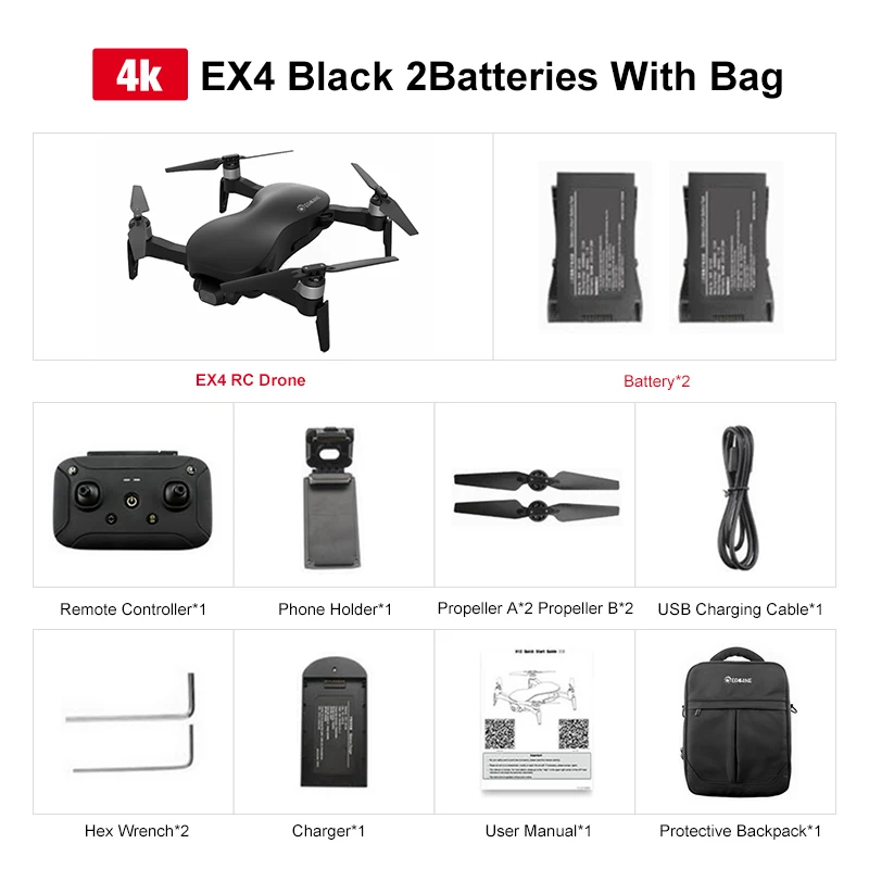 Eachine EX4 5G WI-FI 1,2 км с видом от первого лица gps с 4KHD Камера Дрон Квадрокоптер с дистанционным управлением 3-осевой стабильный Gimbal 25 минут времени полета RTF Дрон - Color: Black 2B with Bag