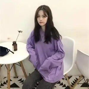 6 Корейская Ulzzang однотонная свободная футболка оверсайз Женская Повседневная футболка с длинным рукавом женский o-образный вырез пуловеры футболка модные свитера футболка - Цвет: 6