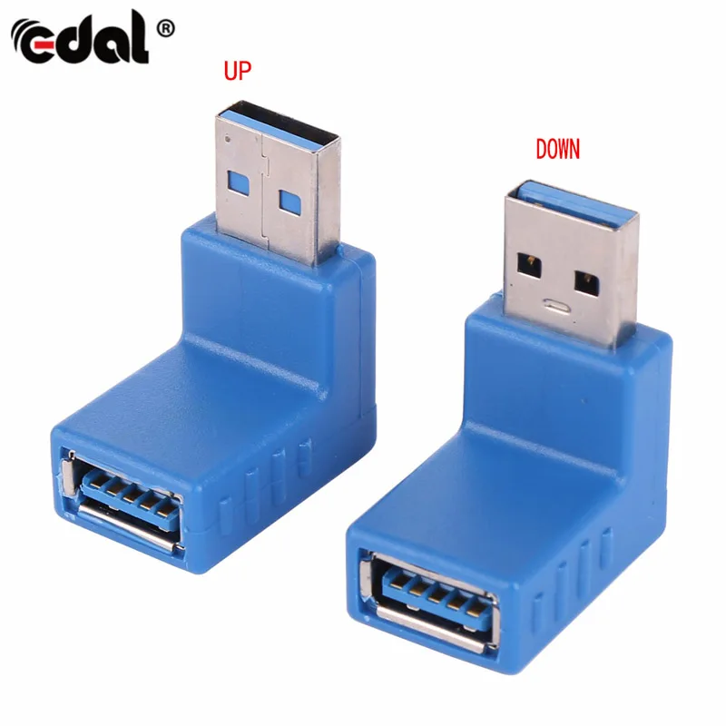 EDAL USB 3.0 L Shape Converter Adapter USB 3.0 Male to Female 90 Degree Angle Plug Up Down Design For Laptop PC