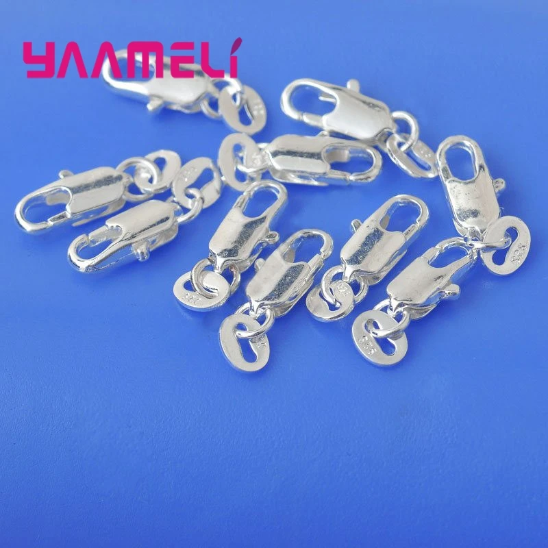 

Wholesale Jewelry Findings 50PCS Real Pure 925 Sterling Silver Lobster Clasps 925 Tag For Necklace+Opening Jump Rings