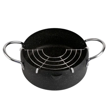 

Deep Fryer Maifan Stone Tempura Deep Frying Pan Fried Chicken Pan with Oil Strainer Cooking Tools Kitchen Utensils