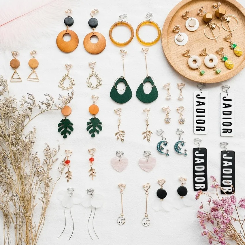 

Korean Creative Personality Geometric Leaves Clip Earrings Fashion Girl Women's Accessories Multiple Styles Collection Jewelry