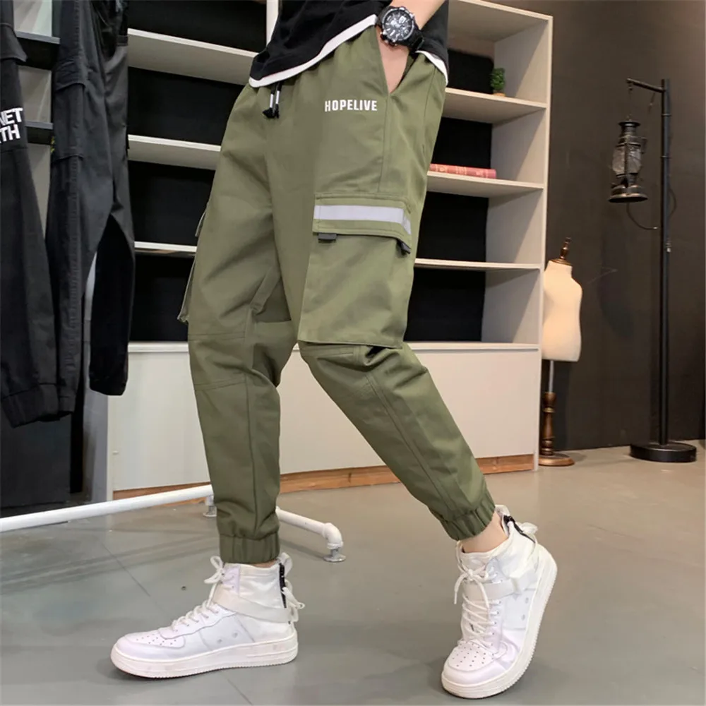 Army Green Мужские новые спортивные однотонные свободные большие карманы Удобные Свободные мужские капри с эластичной резинкой на талии эластичные штаны - Цвет: Army Green