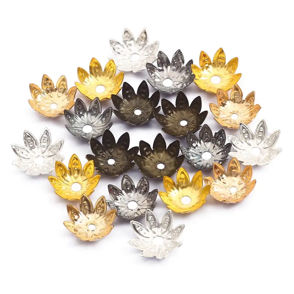 8/10mm 100pcs Lotus Flower Metal Loose Spacer Beads Cap For DIY Jewelry Finding