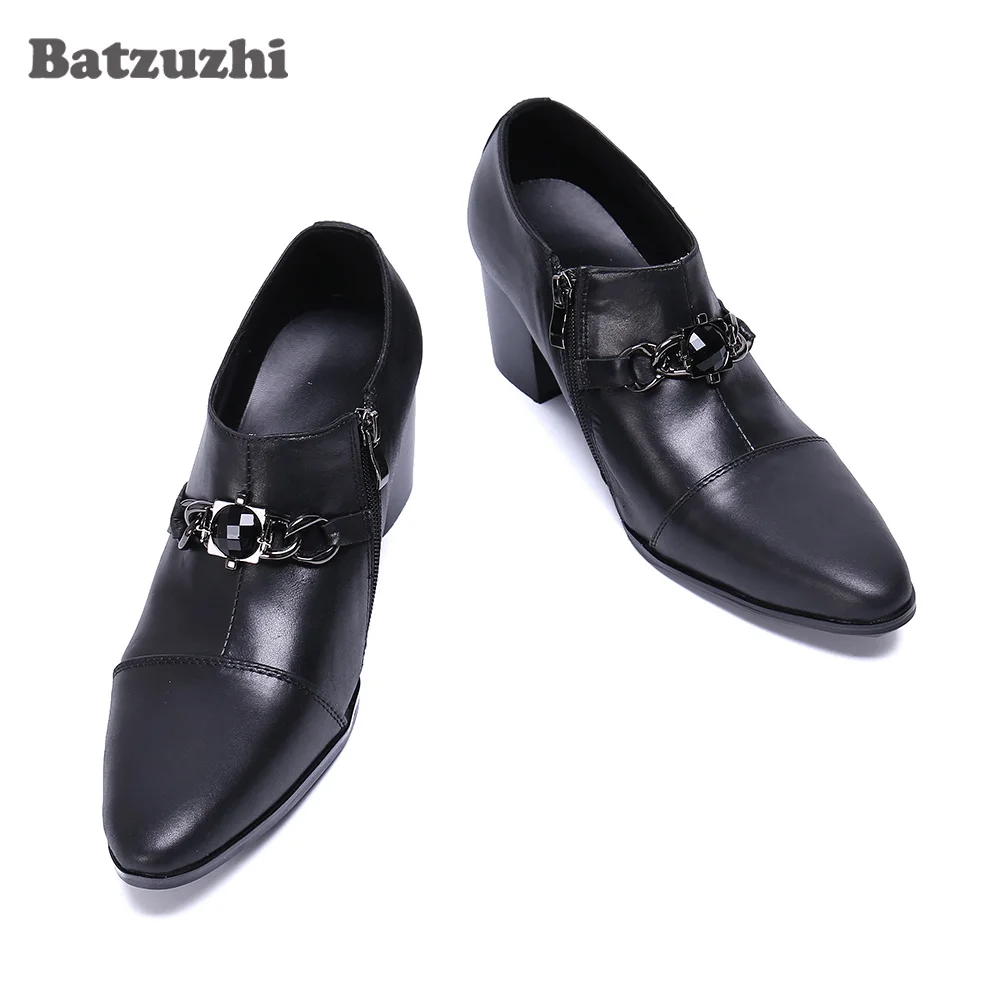 Batzuzhi Fashion Party Boot Men Pointed Toe Soft Leather Ankle Men Boots 7cm High Heels Slip on Business  Bota Masculina! US6-12