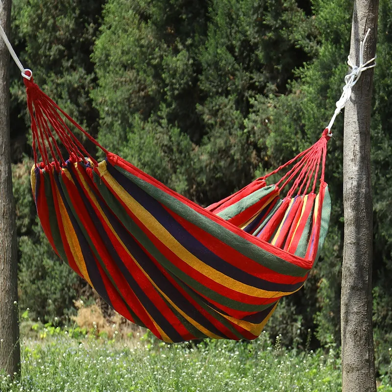 Outdoor Hammock Swing Canvas Stripe Hang Bed Hammocks For Travel Camping 