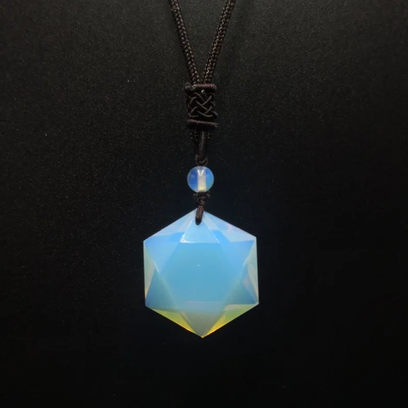 Шестигранное Давида из натурального опала ожерелье кулона для мужчин и женщин