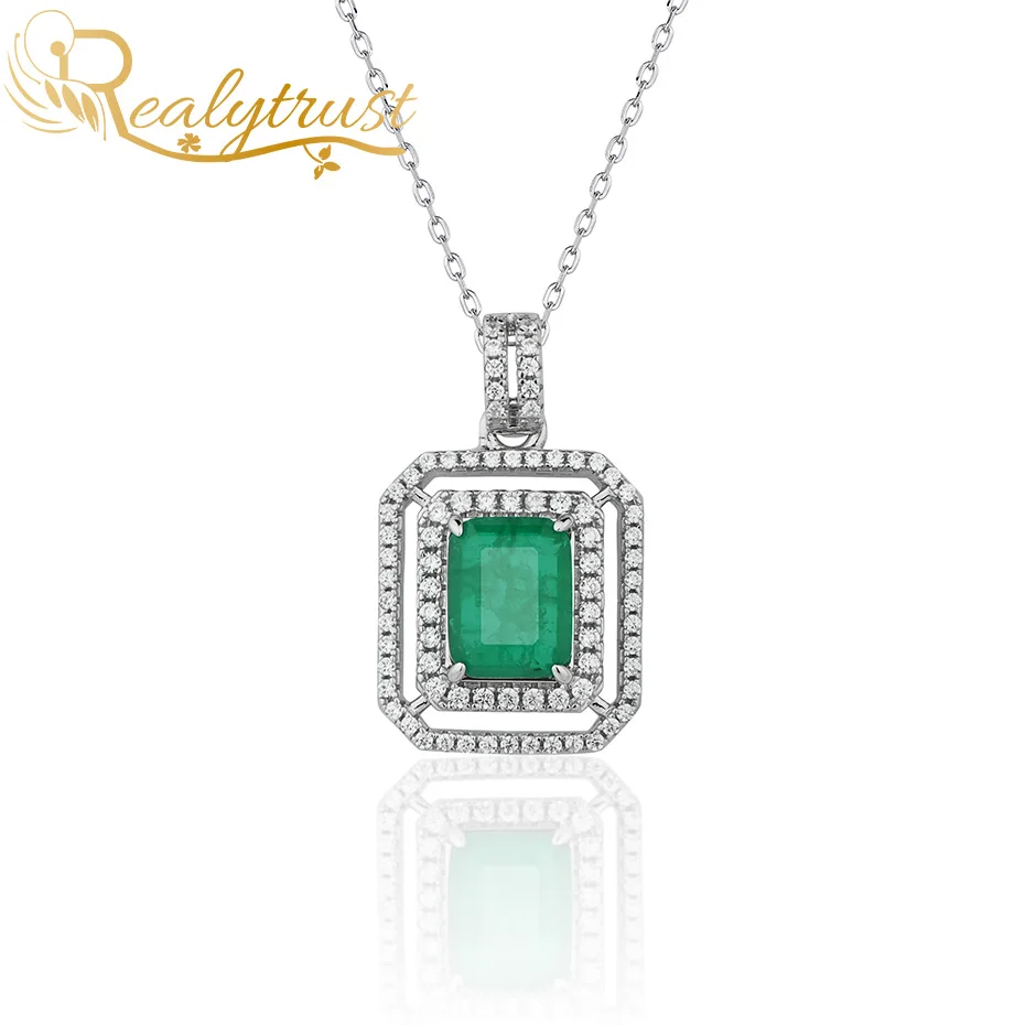 

Realytrust 7*9mm Colombia Emerald Pendant Necklace for Women Real 925 Silver Jewelry Gemstone Charm Necklace Birthday Gift