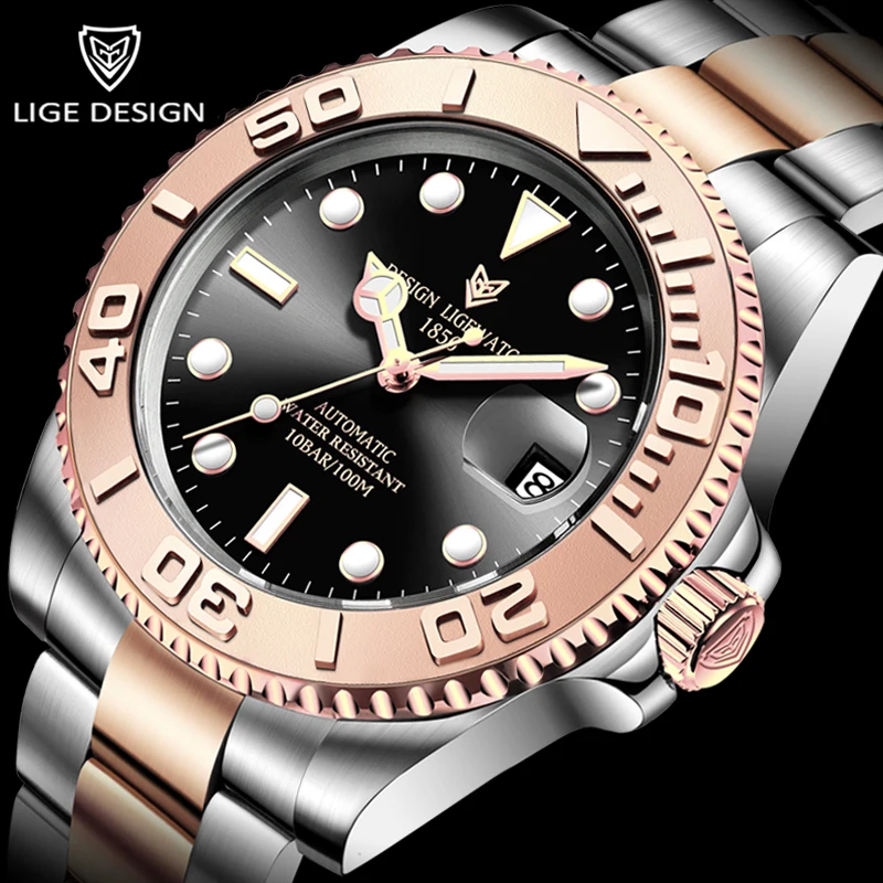 

LIGE Fashion Watch Stainless Steel Waterproof Watch Men Automatic Watch Sapphire Luxury Mechanical Wrist Watch Relogio Masculino
