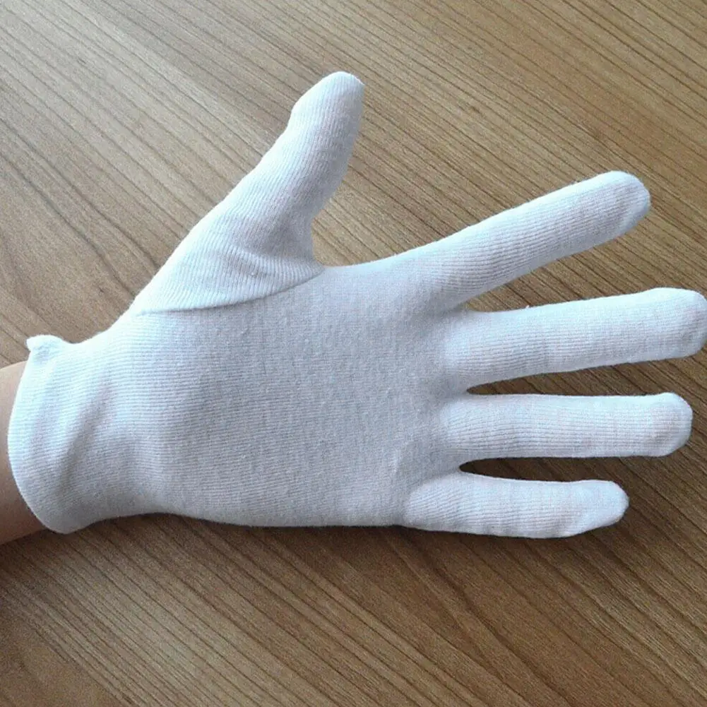 12 пар/лот белые 100% хлопок церемониальные перчатки для мужчин и женщин обслуживание/официанты/водители/ювелирные перчатки