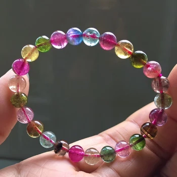 

7mm Certificate Natural Colorful Tourmaline Quartz Bracelet Clear Round Beads For Women Crystal Jewelry From Brazil AAAAAA