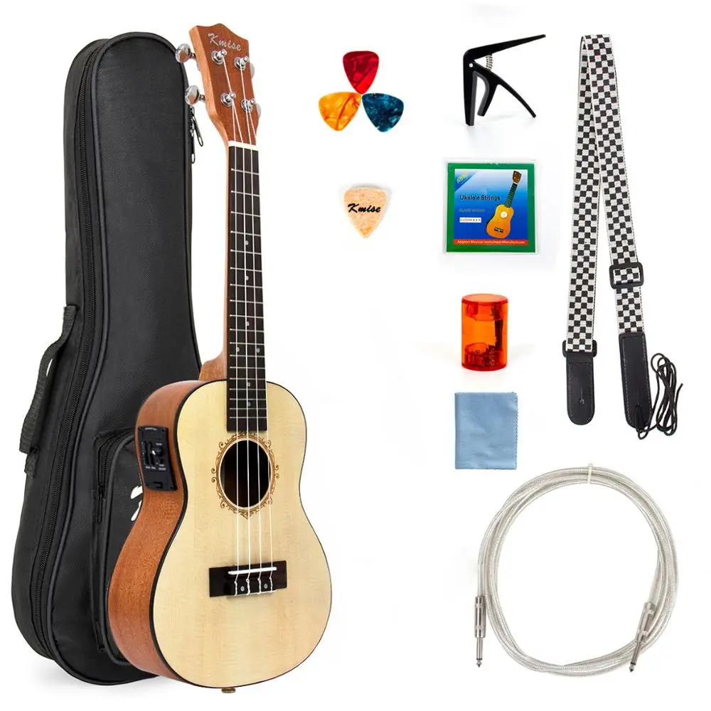 Cena Kmise Ukulele koncert elektryczny akustyczny lity świerk Ukelele 23 Cal Uke z profesjonalna gitara kabel Starter Kit