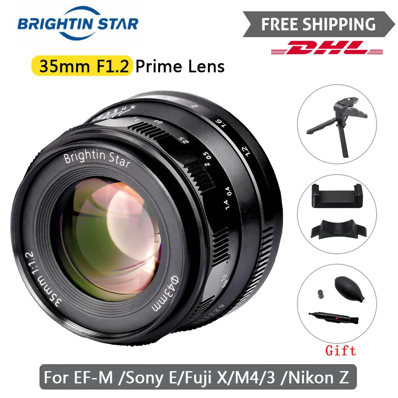 

Brightin Star 35mm F1.2 Lens Prime Manual Focus For Mirrorless Cameras Fujifilm Fuji X FX Canon EF-M Sony E M4/3 Nikon Z Mount