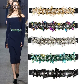

Luxury Rhinestone Waist Belt Ladis Dress Belt Crystal Gem Elastic Women Dress Belt for Party Wedding cinturon elastico mujer