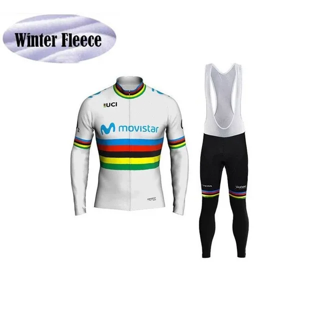 movistar MTB термальный флис Велоспорт Джерси Набор traje maillot ciclismo hombre Verano Ropa de ciclismo feminino - Цвет: C3