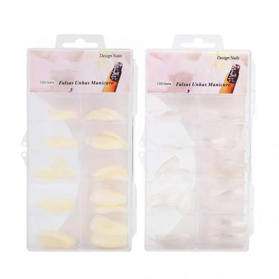 100Pcs Professional Natural False Nail Art Tips UV Gel Practice Fake Artificial Nails Fake Nail Tips