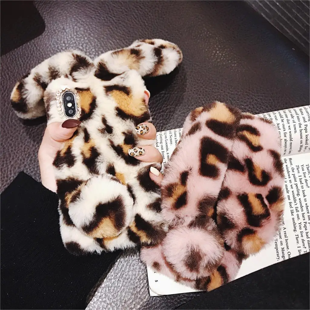 Leopard Print Phone Case Cover For Iphone XS Max XR X 8 7 6 6S Plus 11 Pro Luxury rabbit Soft Back Cases plush Fashion Shell | Мобильные