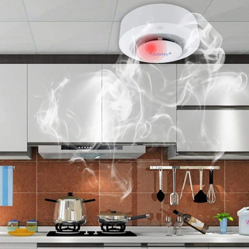 Fire Alarm Smoke Detector Sensor With 10 Years Battery Life Audible Visual Security Alarm with Tuya APP SOS Emergency Alert