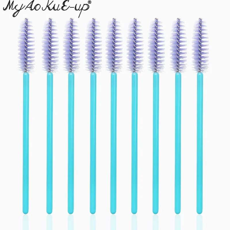 Blue Light Purple 50 шт., Новое поступление, кисти для ресниц, Мягкая головка для ресниц, аппликатор для бровей, тушь для ресниц, палочка, микрокисти, кисти для макияжа - Handle Color: Blue Light Purple