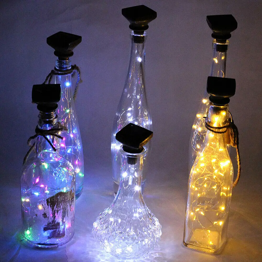Солнечная приведенная в действие светодиодный светильники в форме винных бутылок, гирлянда в форме пробки Стекло бутылка лампа Медный провод Рождество светодиодная гирлянда на открытом воздухе 2M